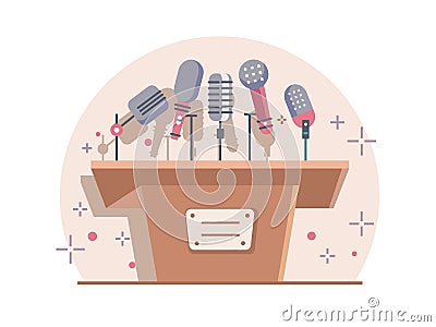 Tribune with microphones Vector Illustration