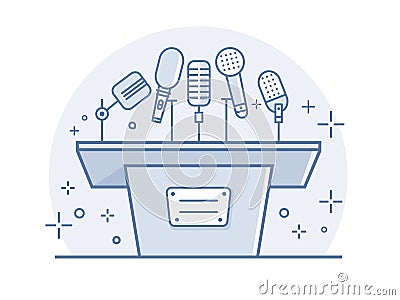 Tribune with microphones Vector Illustration