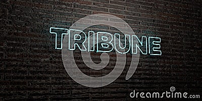 TRIBUNE -Realistic Neon Sign on Brick Wall background - 3D rendered royalty free stock image Stock Photo