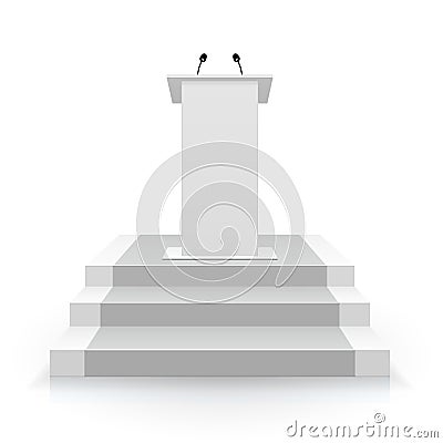 Tribune on the stairs. Podium for performances. Vector Illustration