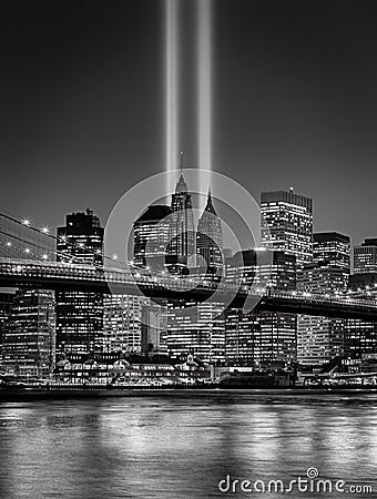 Tribute in Light, September 11 Commemoration, New York City Stock Photo