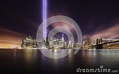 9-11 Tribute lights,Manhattan New York Editorial Stock Photo