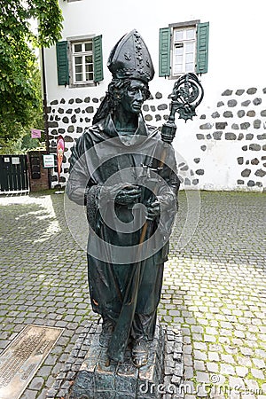 A Tribute to History: Celebrating 650 Years of Zons Rhein City Festival with the Majestic Statue of Bishop Friedrich von Editorial Stock Photo