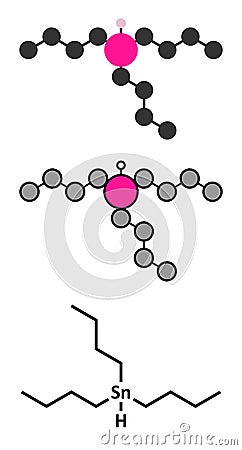 Tributyltin hydride molecule. Organotin reagent, used in organic synthesis Vector Illustration