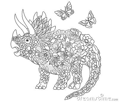 Triceratops dinosaur coloring book page Vector Illustration