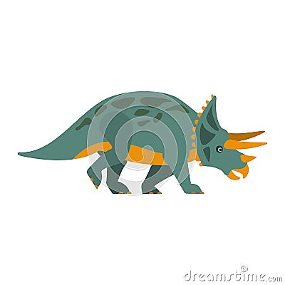 Triceratops Dinosaur Of Jurassic Period, Prehistoric Extinct Giant Reptile Cartoon Realistic Animal Vector Illustration