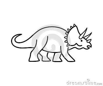 Triceratops vector contour. Cute outline dinosaur isolated Vector Illustration