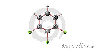 1,2,3-Trichlorobenzene molecular structure isolated on white Cartoon Illustration