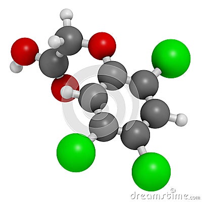 2,4,5-trichlorophenoxyacetic acid (2,4,5-T) herbicide molecule. Ingredient of Agent Orange. Atoms are represented as spheres with Stock Photo