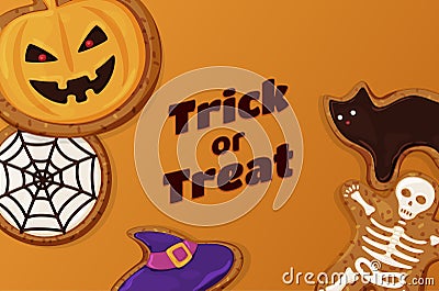 Trick or threat Halloween cookies horizontal advertising banner vector flat illustration Vector Illustration