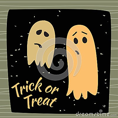 Trick or Treat calligraphic poster with ghosts. Vector illustration. Vector Illustration