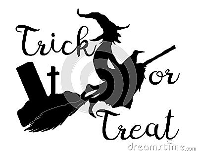Trick or treat halloween background with flying witch Vector Illustration