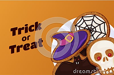 Trick or treat Halloween holiday cookies orange banner vector festive evil horror poster Vector Illustration