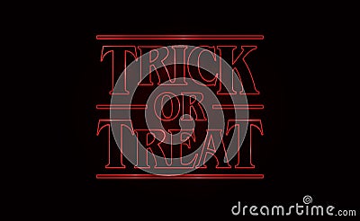 Trick or Treat, Halloween text design with Red glow text on black background. 80`s style, eighties design Vector Illustration