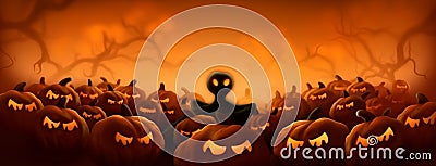 holiday halloween ghost october pumpkin night orange dark black horror. Generative AI. Cartoon Illustration