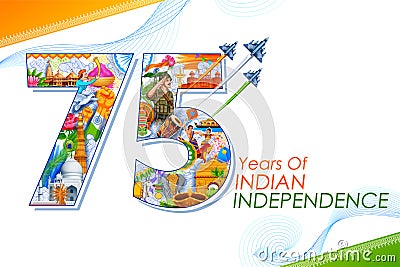 tricolor banner with Indian flag for 75th Independence Day of India on 15th August Vector Illustration