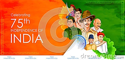 tricolor banner with Indian flag for 75th Independence Day of India on 15th August Vector Illustration