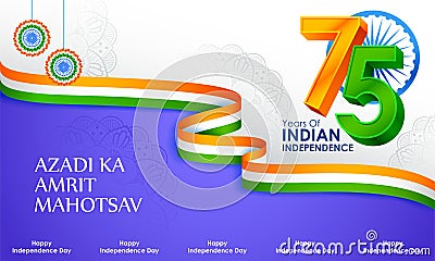 tricolor banner with Indian flag for 75th Independence Day of India on 15th August Cartoon Illustration