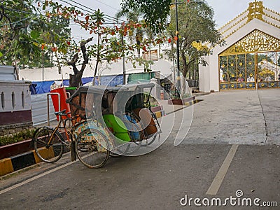 Tricycle becak in Cianjur, West Java, Indonesia. Stock Photo