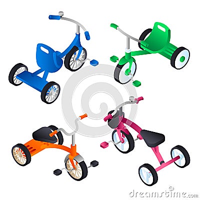 Tricycle icon set, isometric style Vector Illustration