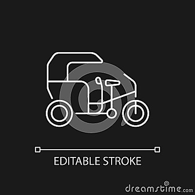 Tricycle taxi white linear icon for dark theme Vector Illustration