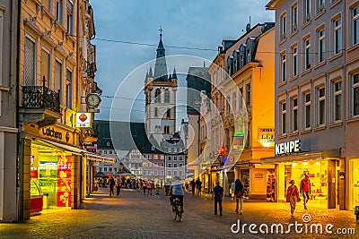 TRIER, GERMANY, AUGUST 14, 2018: Sunset view of Hauptmarkt square in trier, Germany Editorial Stock Photo