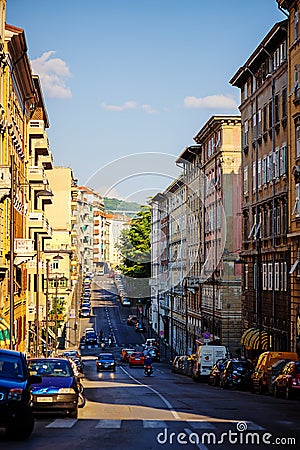 TRIESTE, ITALY - 21 JULY 2013: street view in summer Editorial Stock Photo