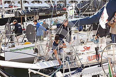 Italian sailors working on sailboa Editorial Stock Photo