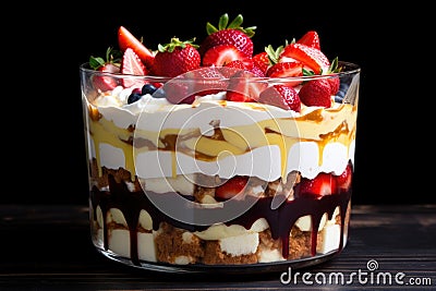 a trifle dish layered with various types of pudding Stock Photo