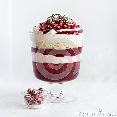 Trifle. Festive layered dessert in glass. Stock Photo