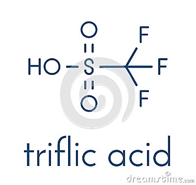 Triflic acid trifluoromethanesulfonic acid molecule. One of the strongest acids used in organic chemistry. Skeletal formula. Vector Illustration