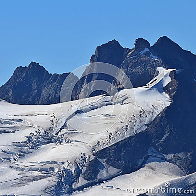 Trift glacier seen from mount Titlis. Big crevasses. Stock Photo