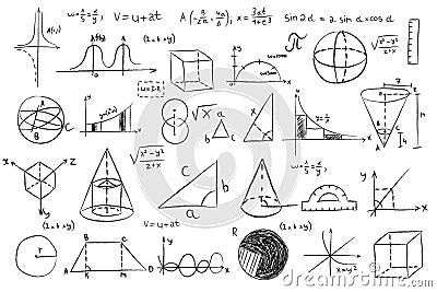 Doodle math, trigonometry. Vector Illustration