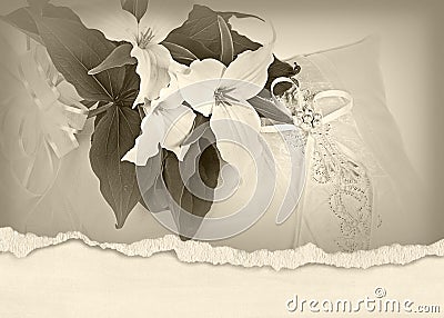 Trillium bridal bouquet on pillow Stock Photo