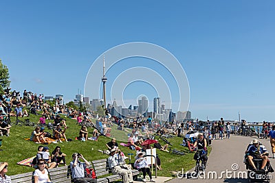 Trillium Park packed with people waiting for the Canadian International Airshow to begin during Labour Day weekend Editorial Stock Photo