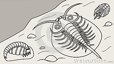 Trilobite fossils on rock slab, paleontological display vector design Generative AI Vector Illustration