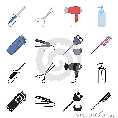 Trim, hair coloring, comb, straightener. Hairdresser set collection icons in black,cartoon style vector symbol stock Vector Illustration