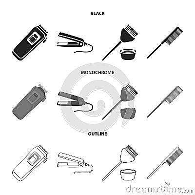 Trim, hair coloring, comb, straightener. Hairdresser set collection icons in black,monochrome,outline style vector Vector Illustration