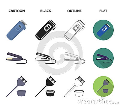 Trim, hair coloring, comb, straightener. Hairdresser set collection icons in cartoon,black,outline,flat style vector Vector Illustration