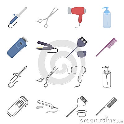 Trim, hair coloring, comb, straightener. Hairdresser set collection icons in cartoon,outline style vector symbol stock Vector Illustration