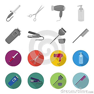 Trim, hair coloring, comb, straightener. Hairdresser set collection icons in monochrome,flat style vector symbol stock Vector Illustration