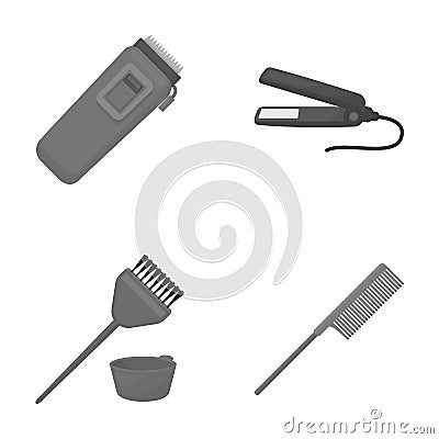 Trim, hair coloring, comb, straightener. Hairdresser set collection icons in monochrome style vector symbol stock Vector Illustration