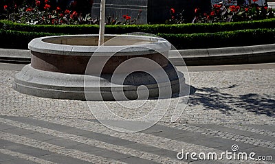 trimmed hedges, bushes in geometric round shapes of fantastic circles Stock Photo