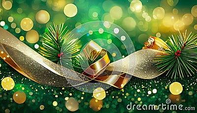 trimmings christmas gifts bokeh gift ribbon garland holiday gold tree decorations Stock Photo