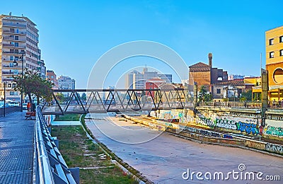 Trinidad Bridge across dried up Guadalmedina River in Malaga, Spain Stock Photo