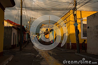 Trinidad, Cuba. Local street with traditional Cuban houses. Editorial Stock Photo