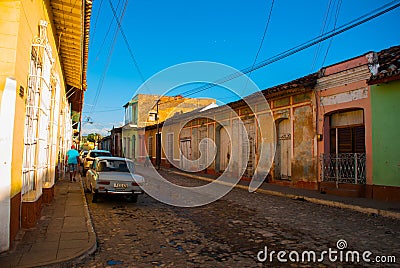 Trinidad, Cuba. Local street with traditional Cuban houses. Editorial Stock Photo