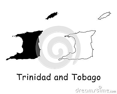 Trinidad and Tobago Country Map. Black silhouette and outline isolated on white background. EPS Vector Vector Illustration