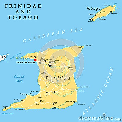 Trinidad and Tobago Political Map Vector Illustration