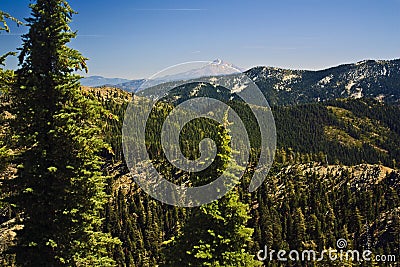 Trinity Alps and Mount Shasta Stock Photo